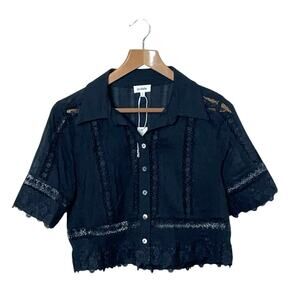 Audele Lace Cropped Top XS Black Button Front Romantic Goth Coquette Dark Fairy